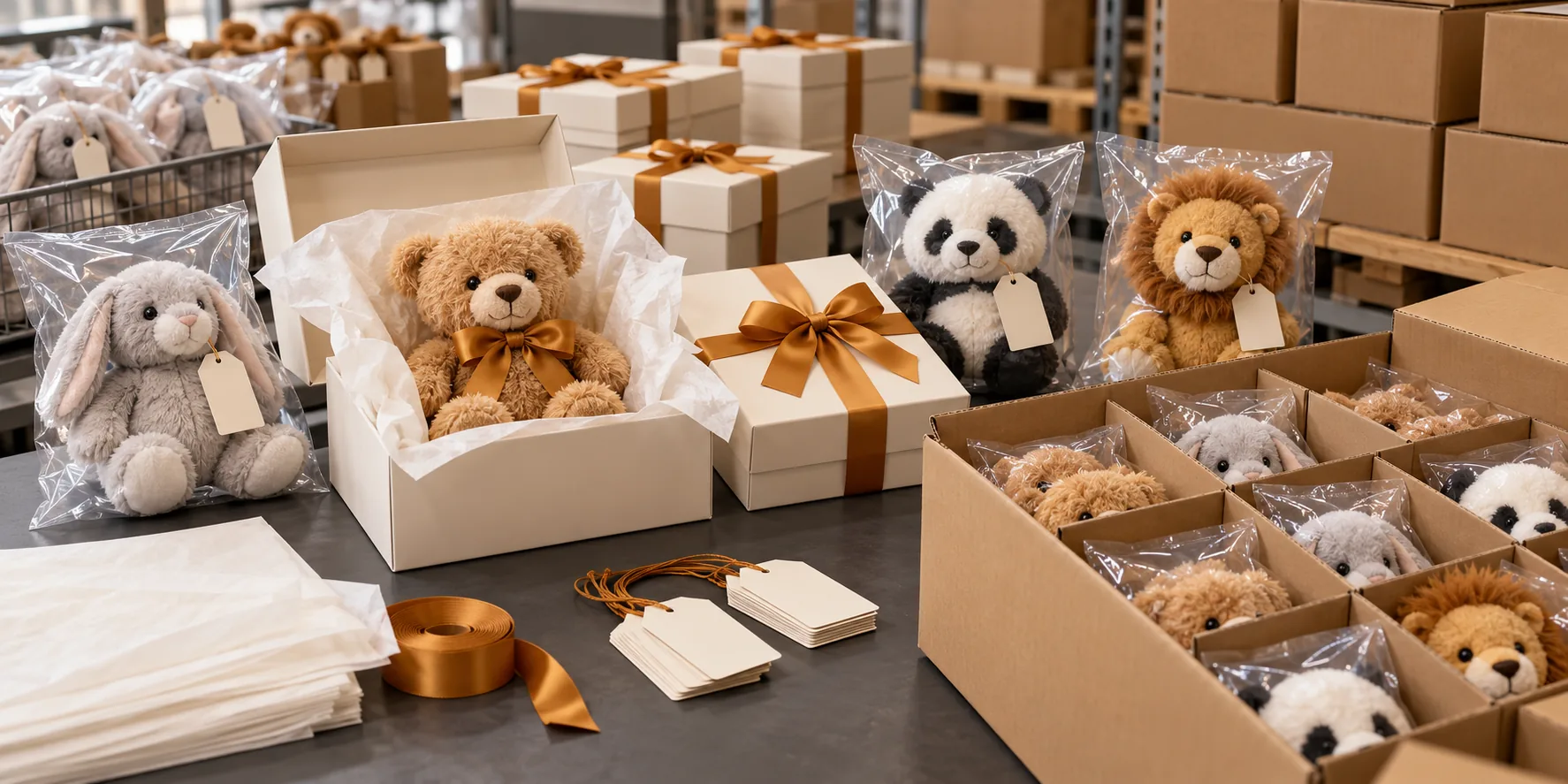 Natural plush packaging and fulfillment desk